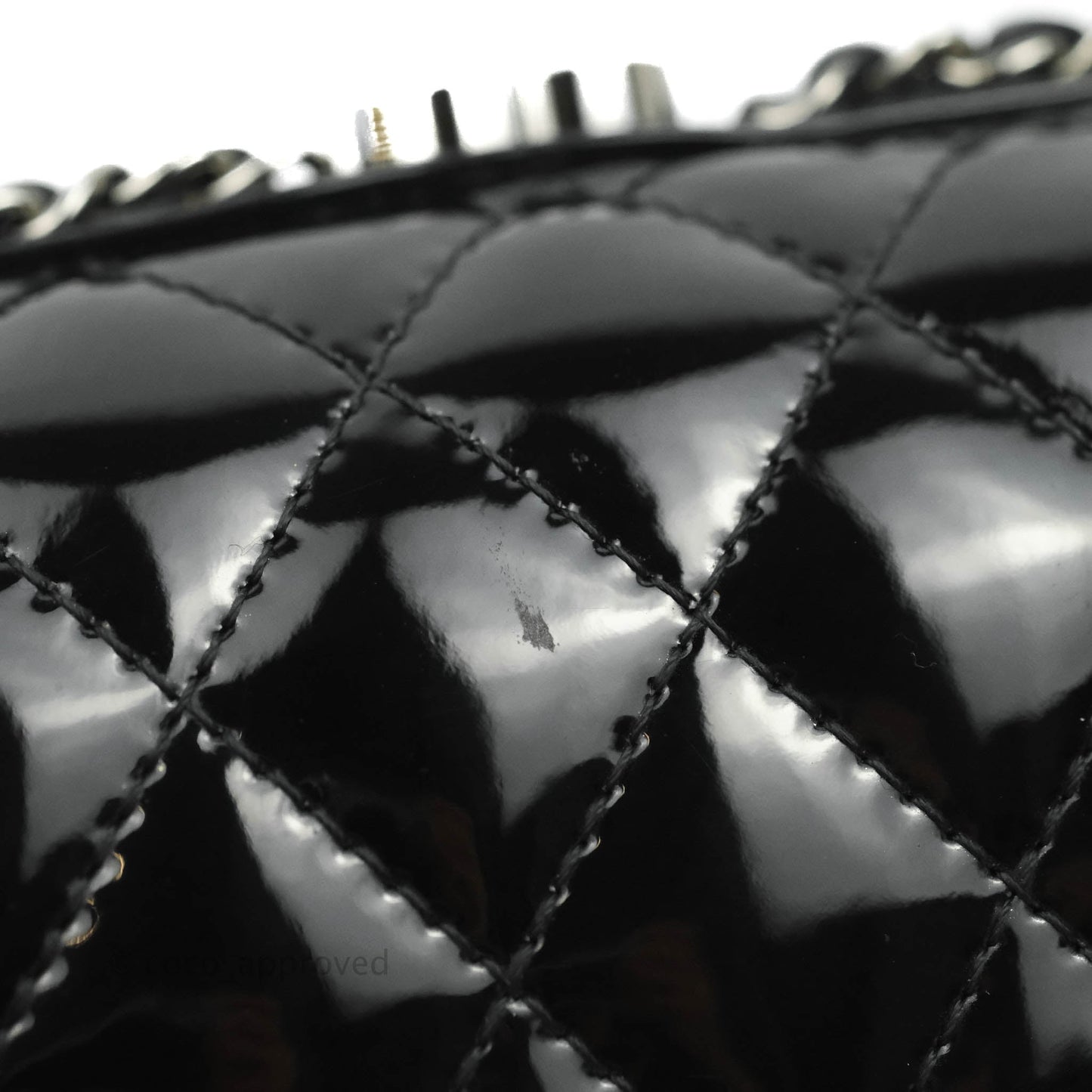 Chanel Quilted Chain Around Clutch Black Patent Silver Hardware