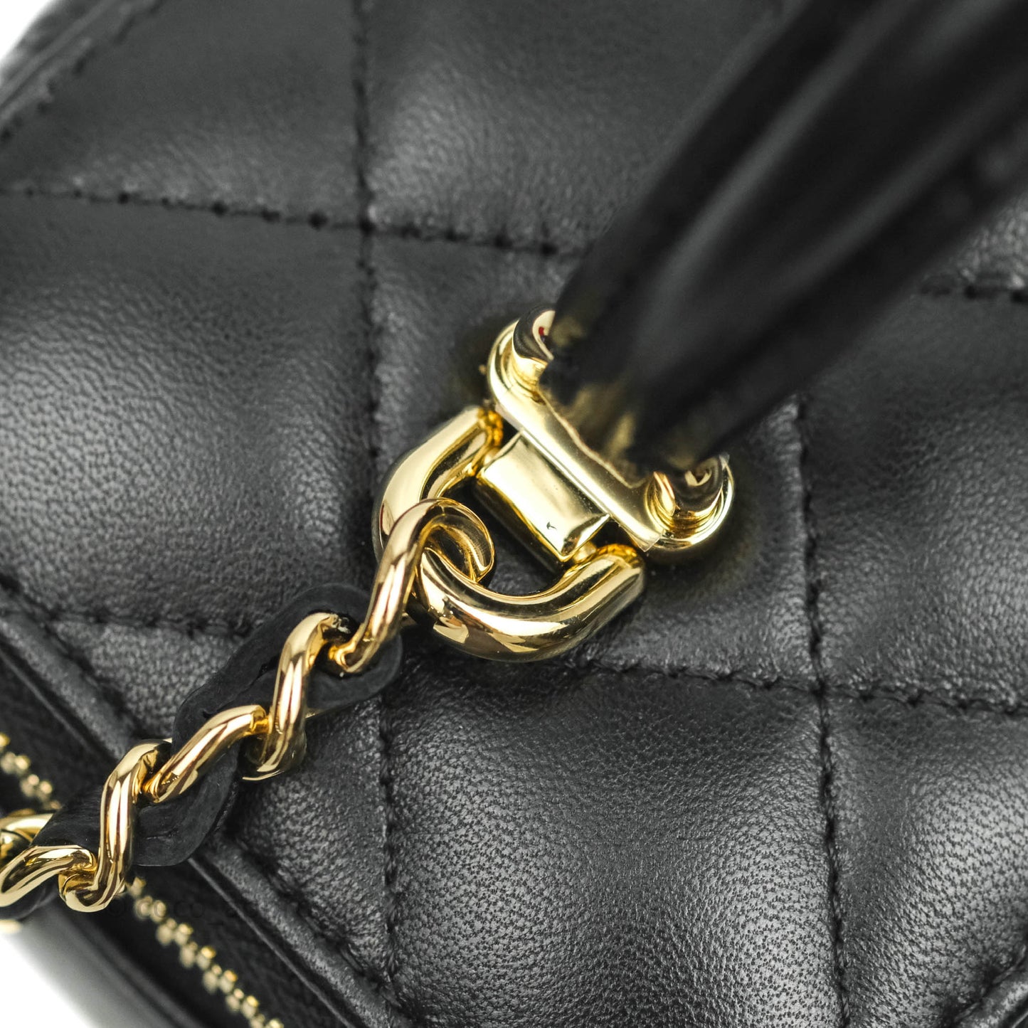 Chanel Classic Vanity Rectangular Top Handle With Chain Black Lambskin Gold Hardware