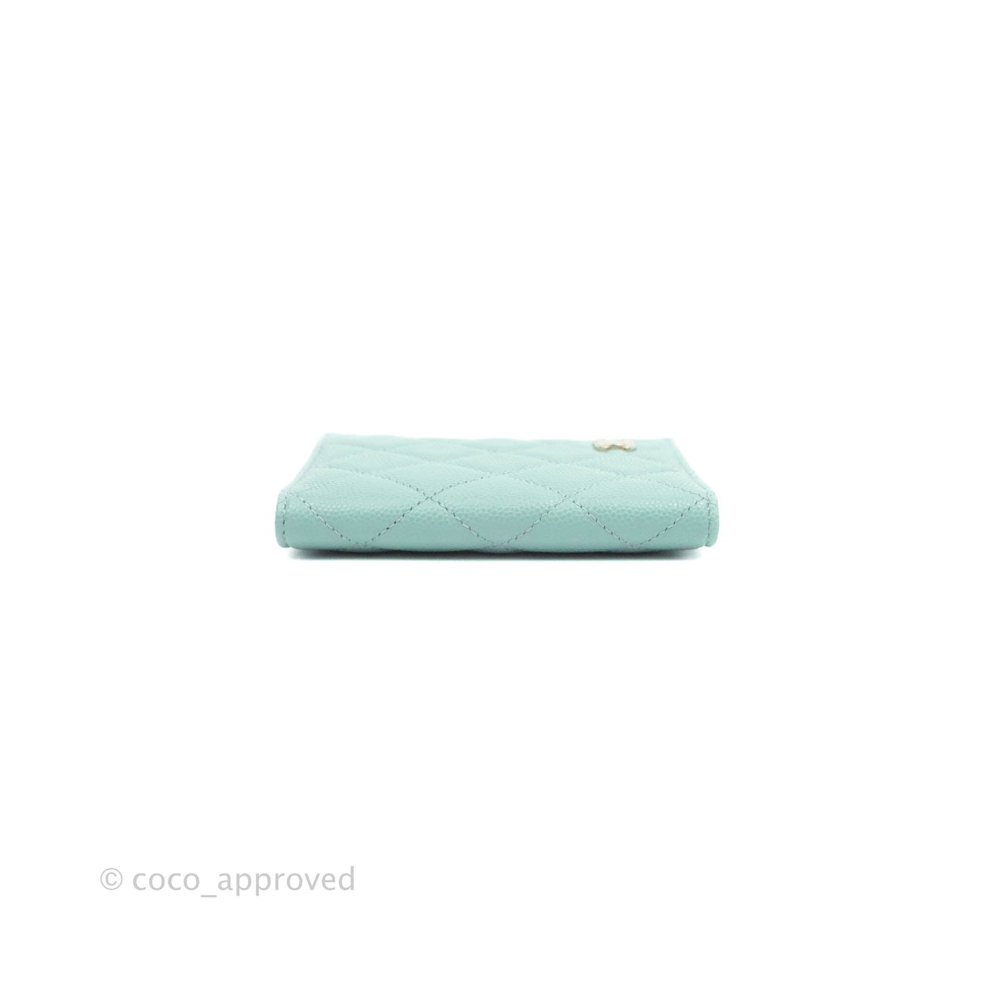 Chanel Classic Quilted Card Holder Tiffany Blue Caviar Gold Hardware