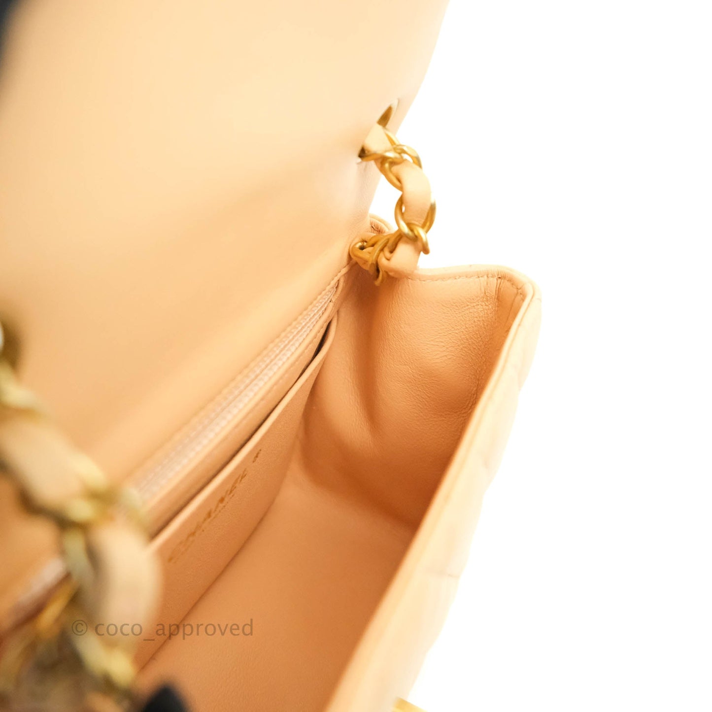 Chanel Quilted Mini Square Light Beige Lambskin Aged Gold Hardware