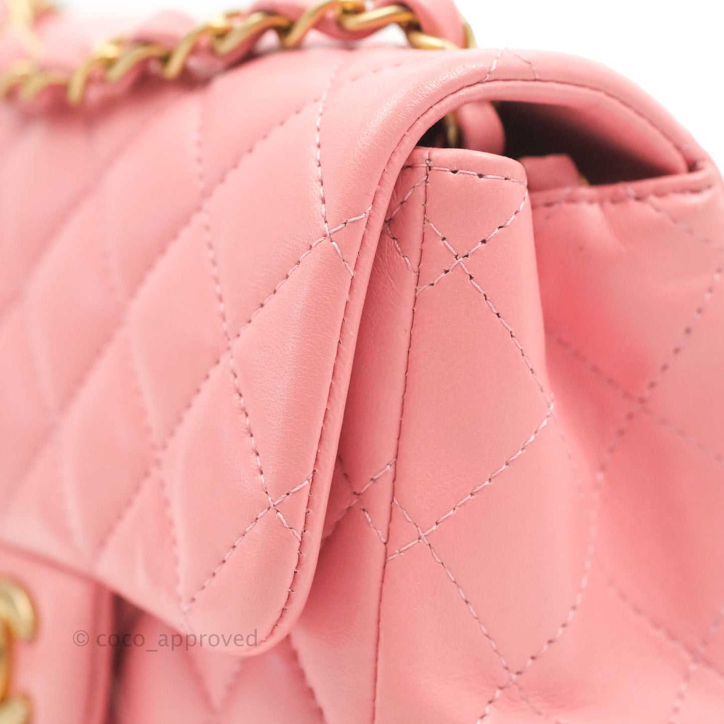 Chanel Quilted Mini Square Pink Lambskin Aged Gold Hardware 19S