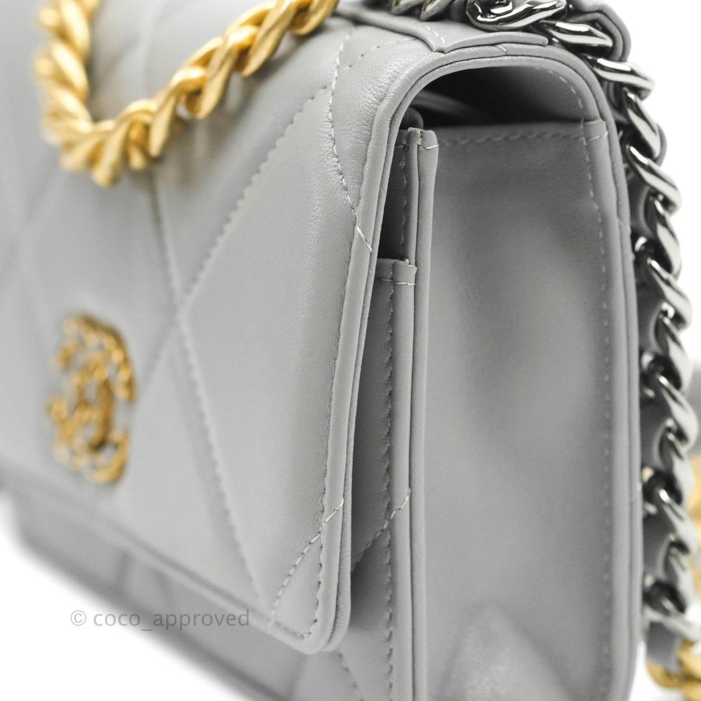 Chanel 19 Wallet on Chain WOC Grey Lambskin Mixed Hardware