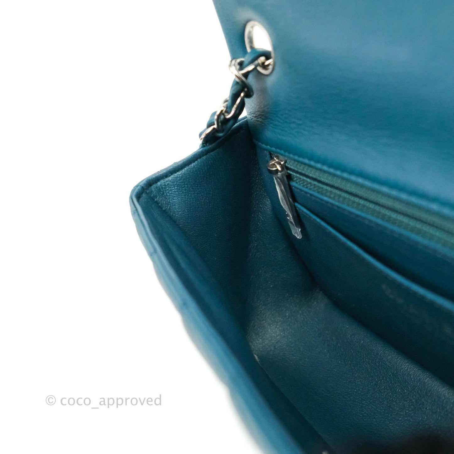 Chanel Quilted Mini Rectangular Teal Lambskin Silver Hardware