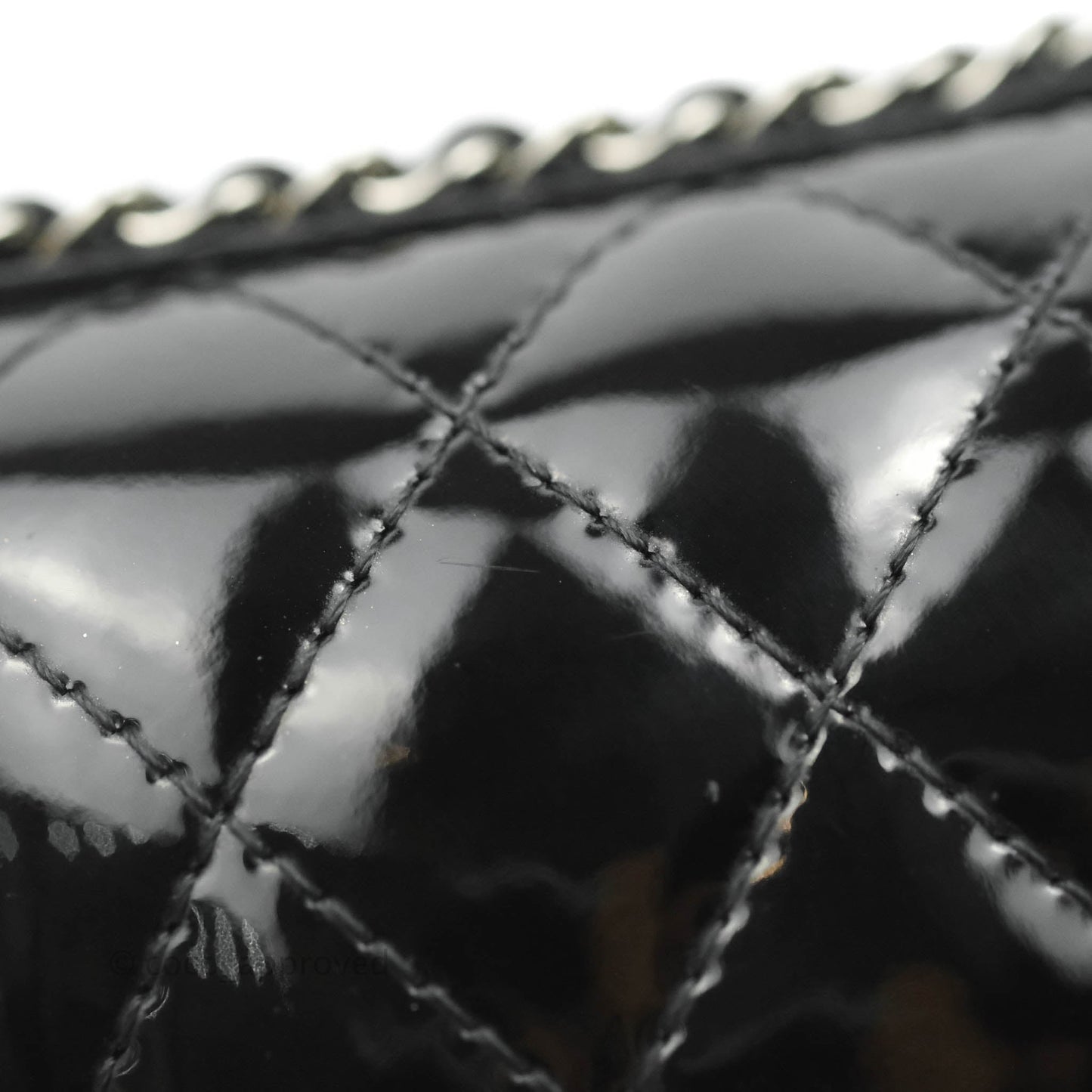 Chanel Quilted Chain Around Clutch Black Patent Silver Hardware