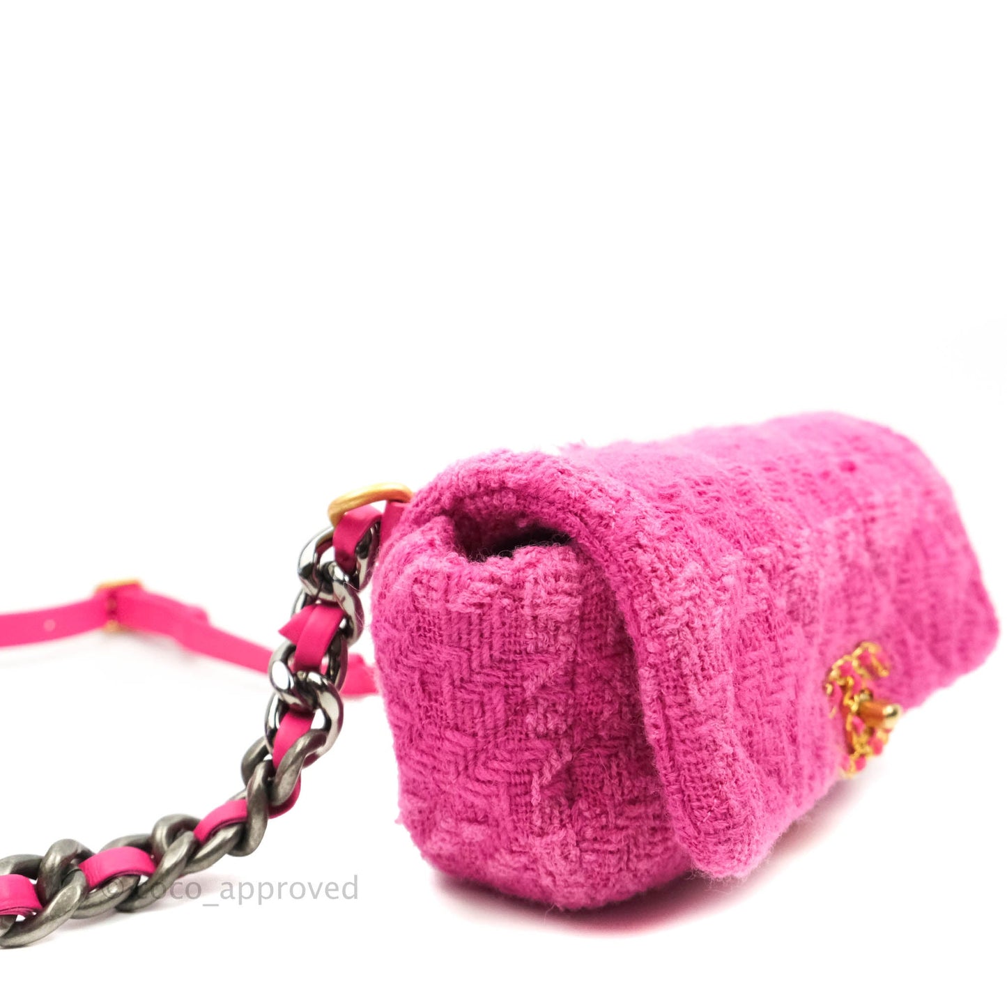 Chanel 19 Quilted Pink Tweed Waist Bag Mixed Hardware