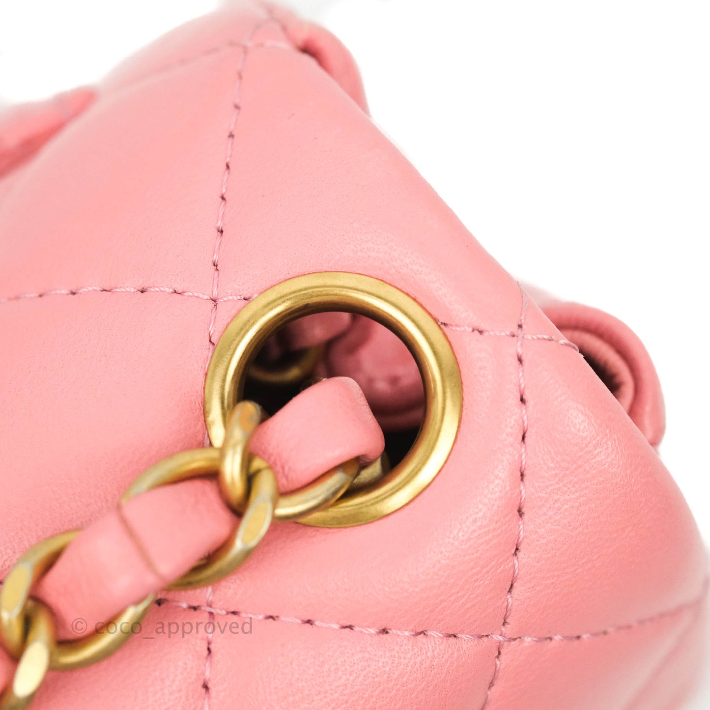 Chanel Quilted Mini Square Pink Lambskin Aged Gold Hardware 19S