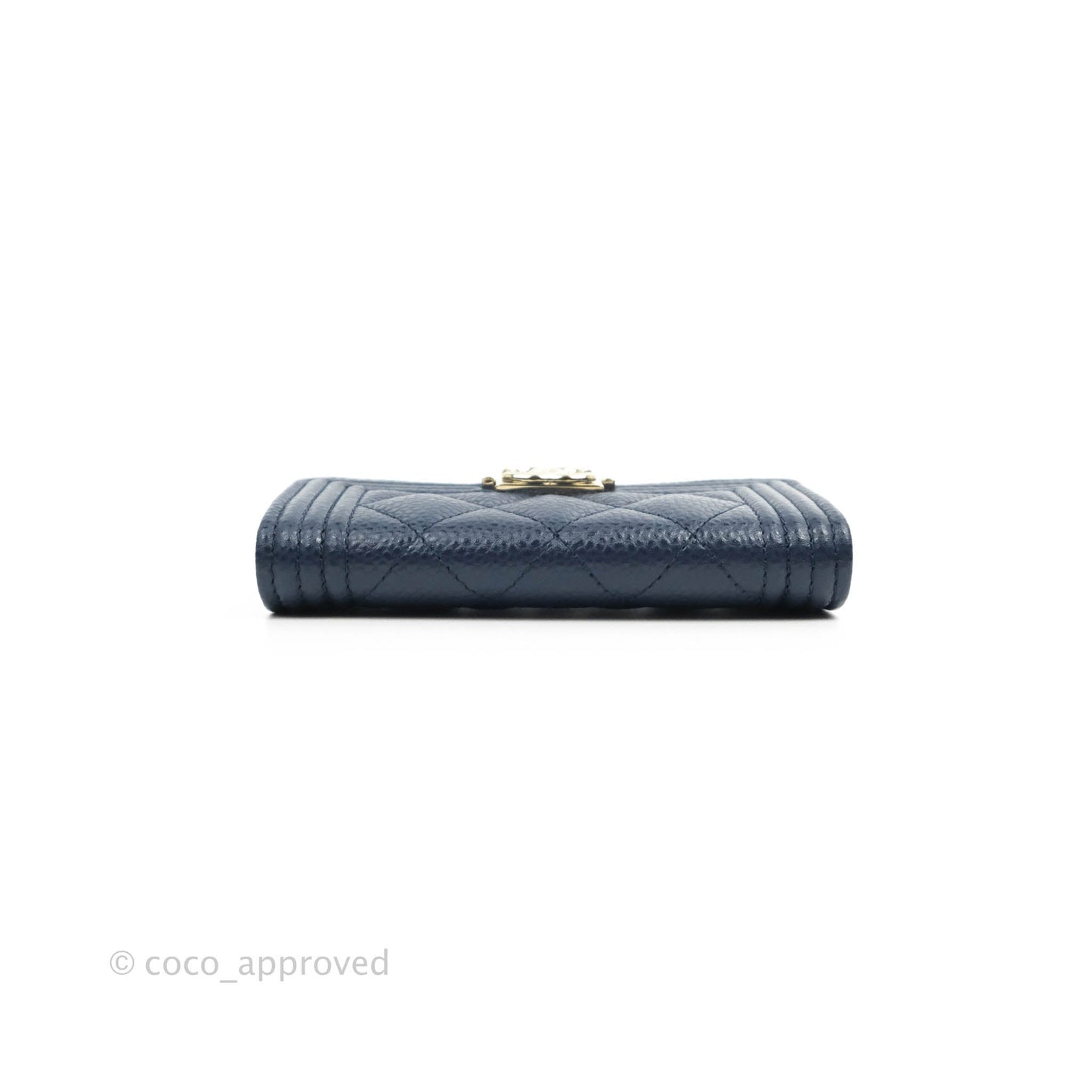 Chanel Quilted Boy Flap Card Holder Navy Caviar Gold Hardware