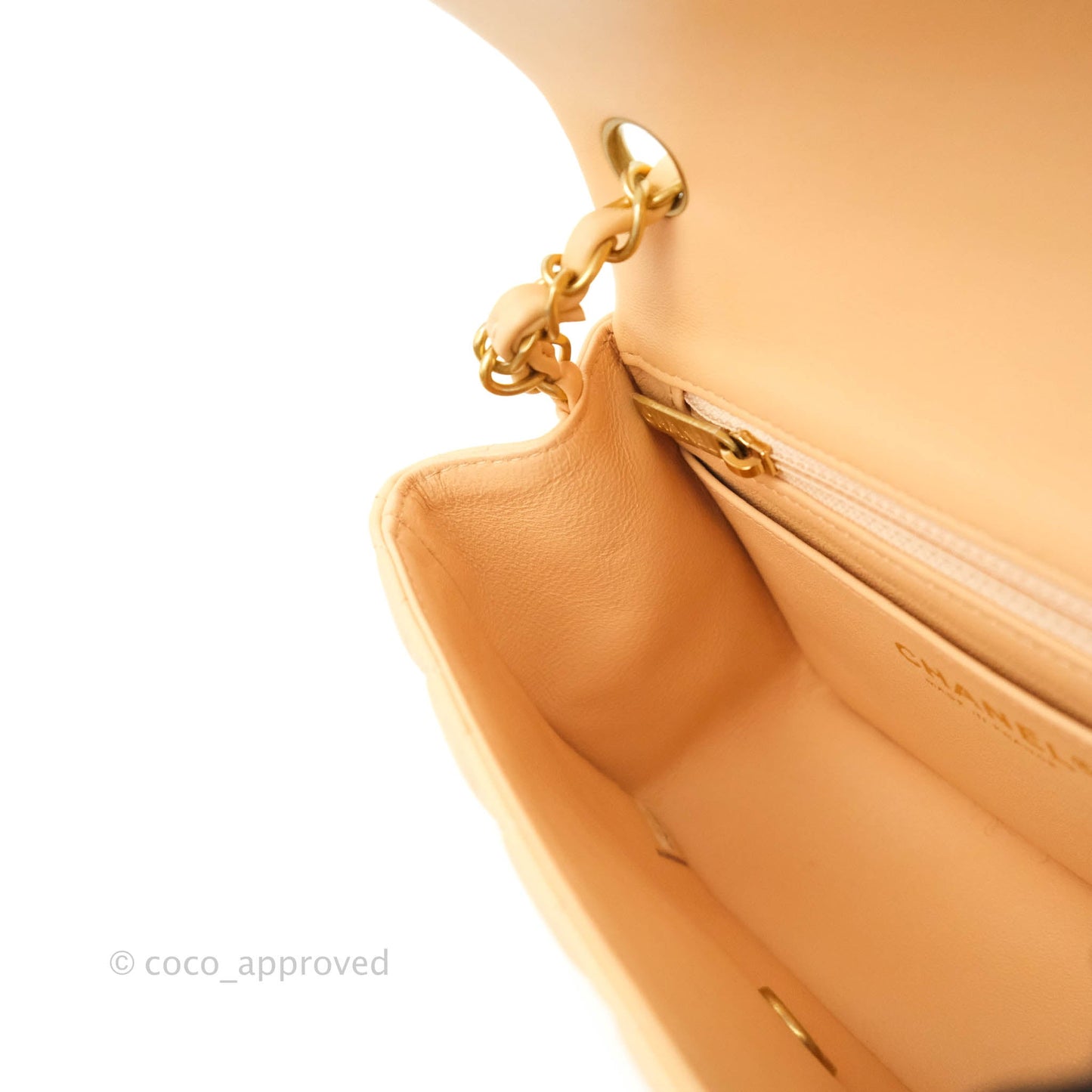 Chanel Quilted Mini Square Light Beige Lambskin Aged Gold Hardware