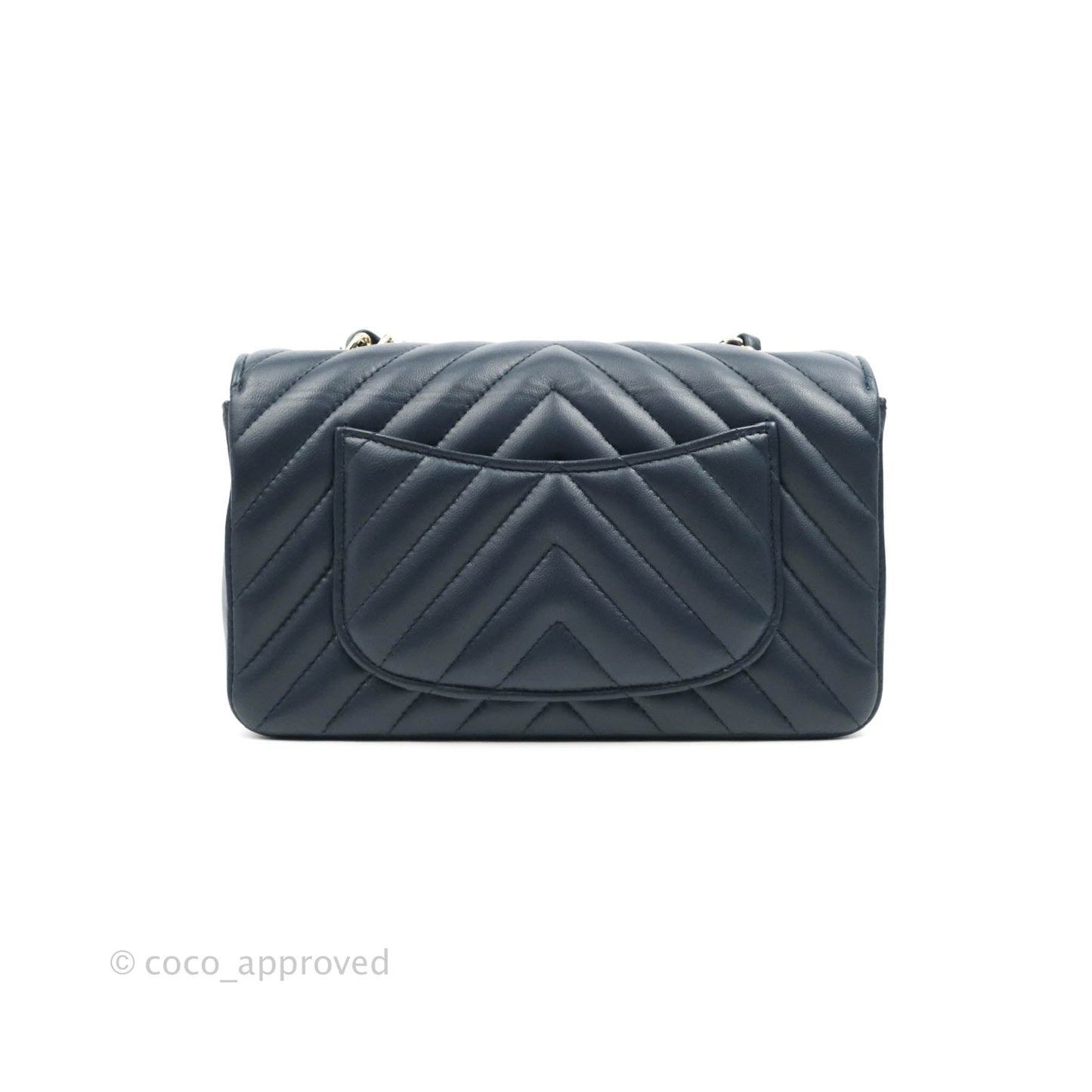 Chanel Chevron Mini Rectangular Flap Navy Lambskin Gold Hardware