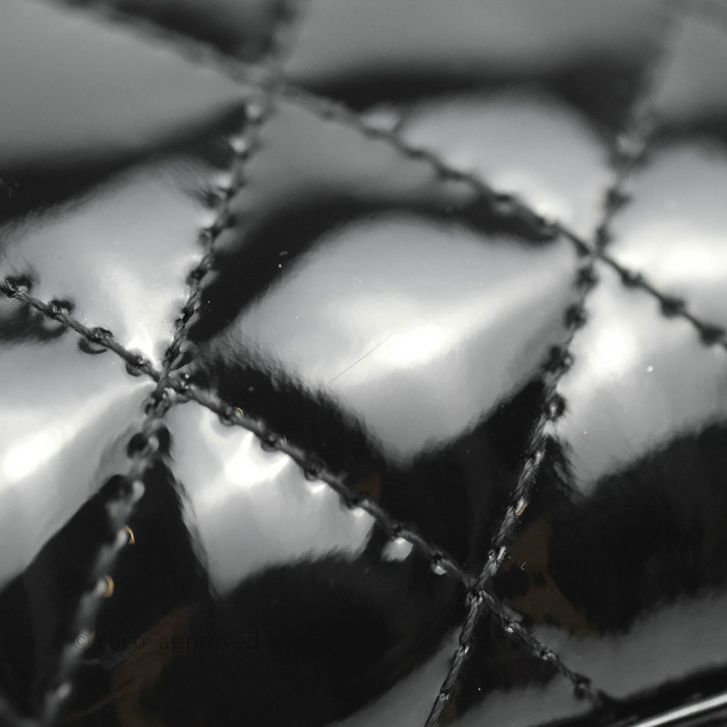Chanel Quilted Chain Around Clutch Black Patent Silver Hardware