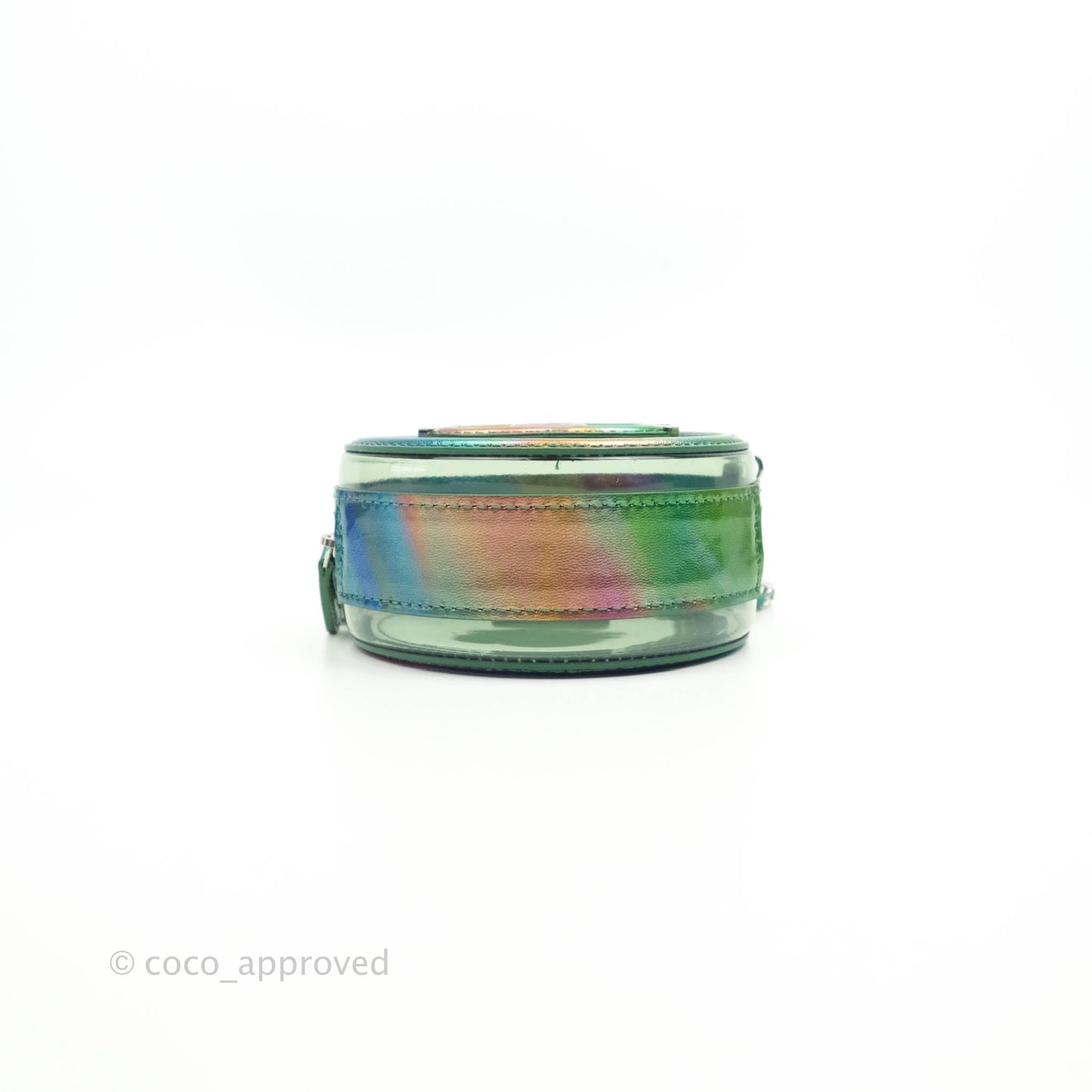 Chanel Filigree Rainbow Green PVC Round Clutch With Chain Silver Hardware 20C