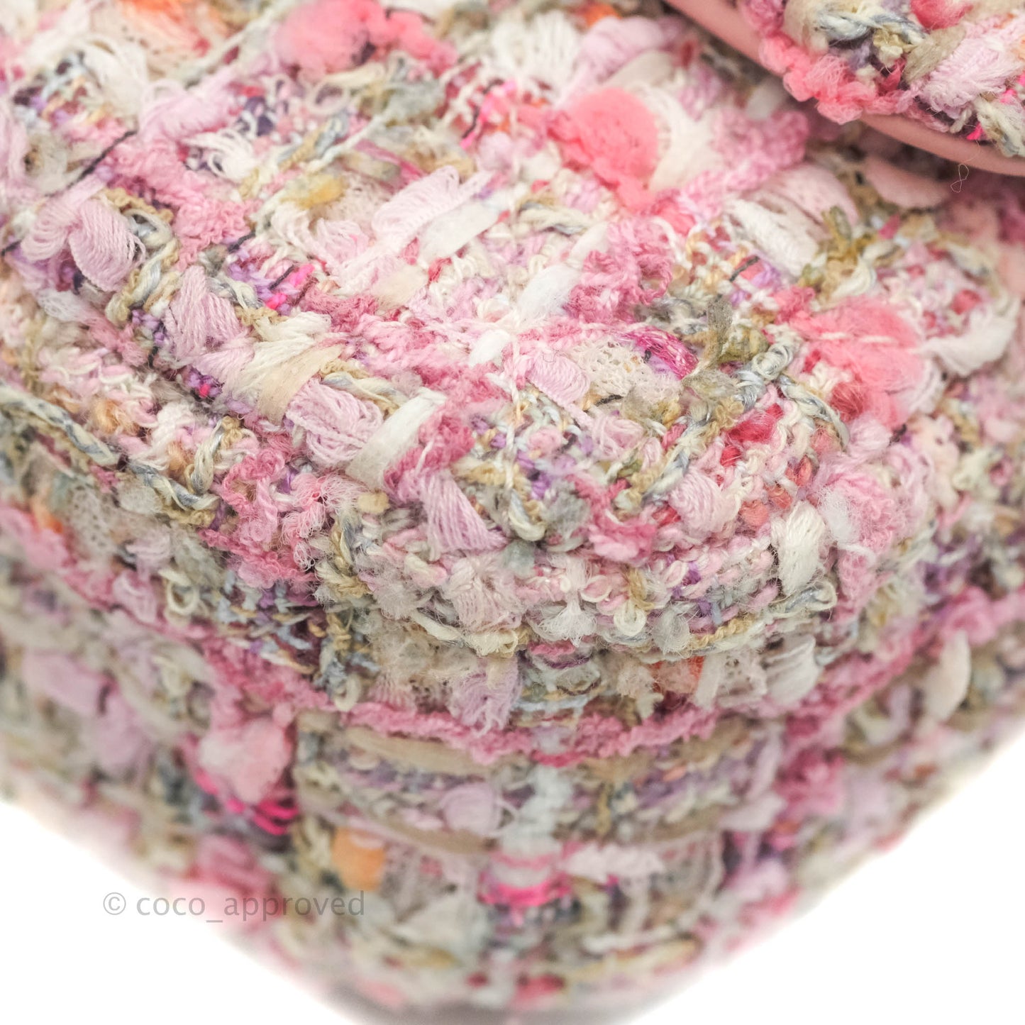 Chanel Small Pink Tweed Flap Bag With Large Pearl Handle Gold Hardware 19S
