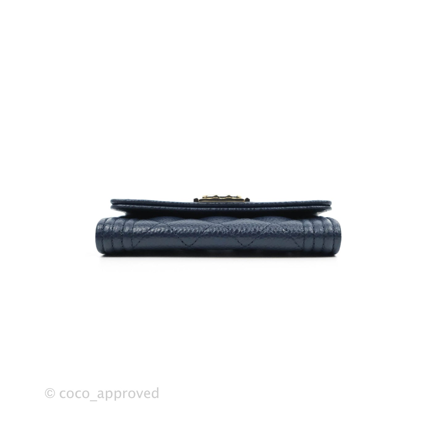 Chanel Quilted Boy Flap Card Holder Navy Caviar Gold Hardware