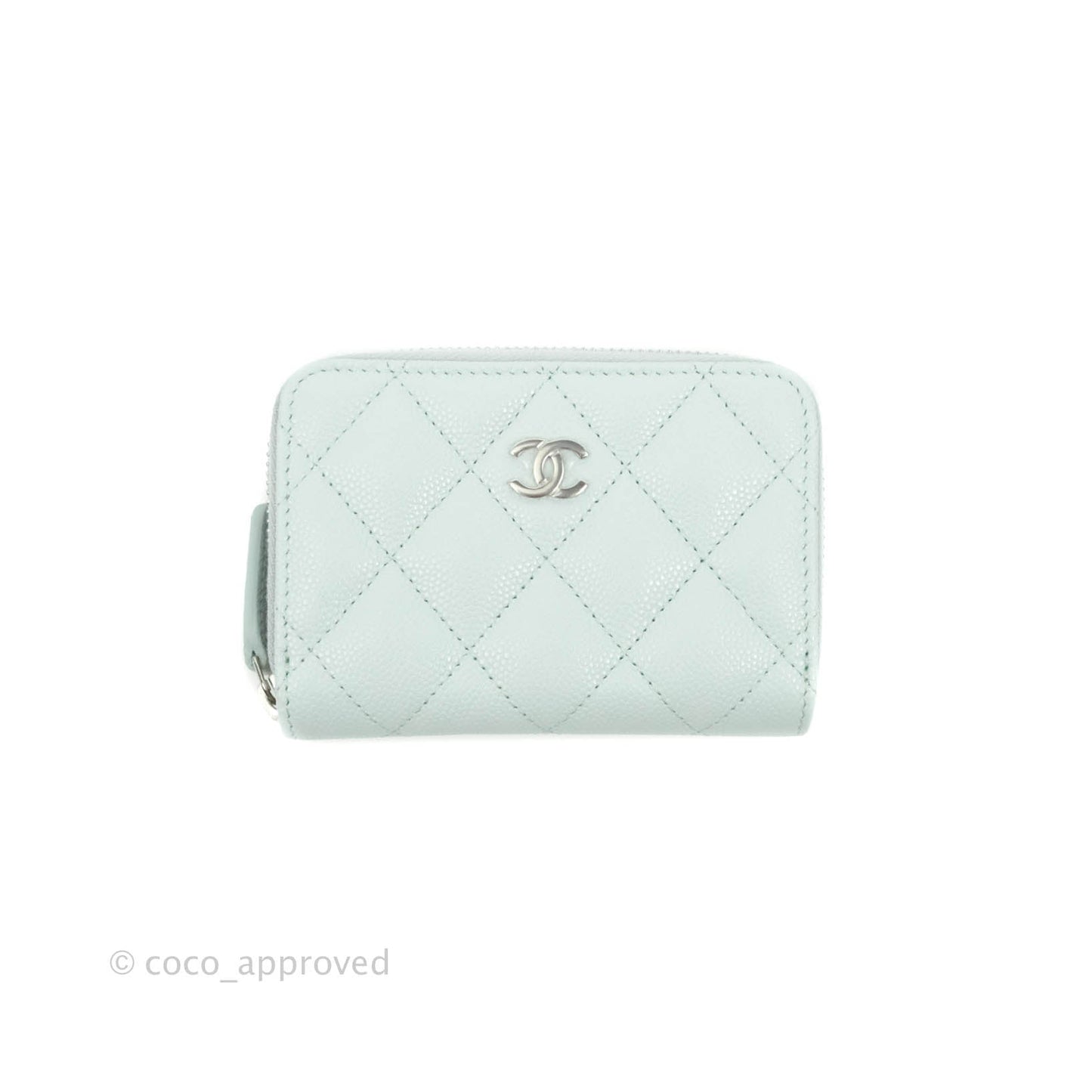 Chanel Classic Quilted Zipped Coin Purse Pale Mint Caviar Silver Hardware 21K