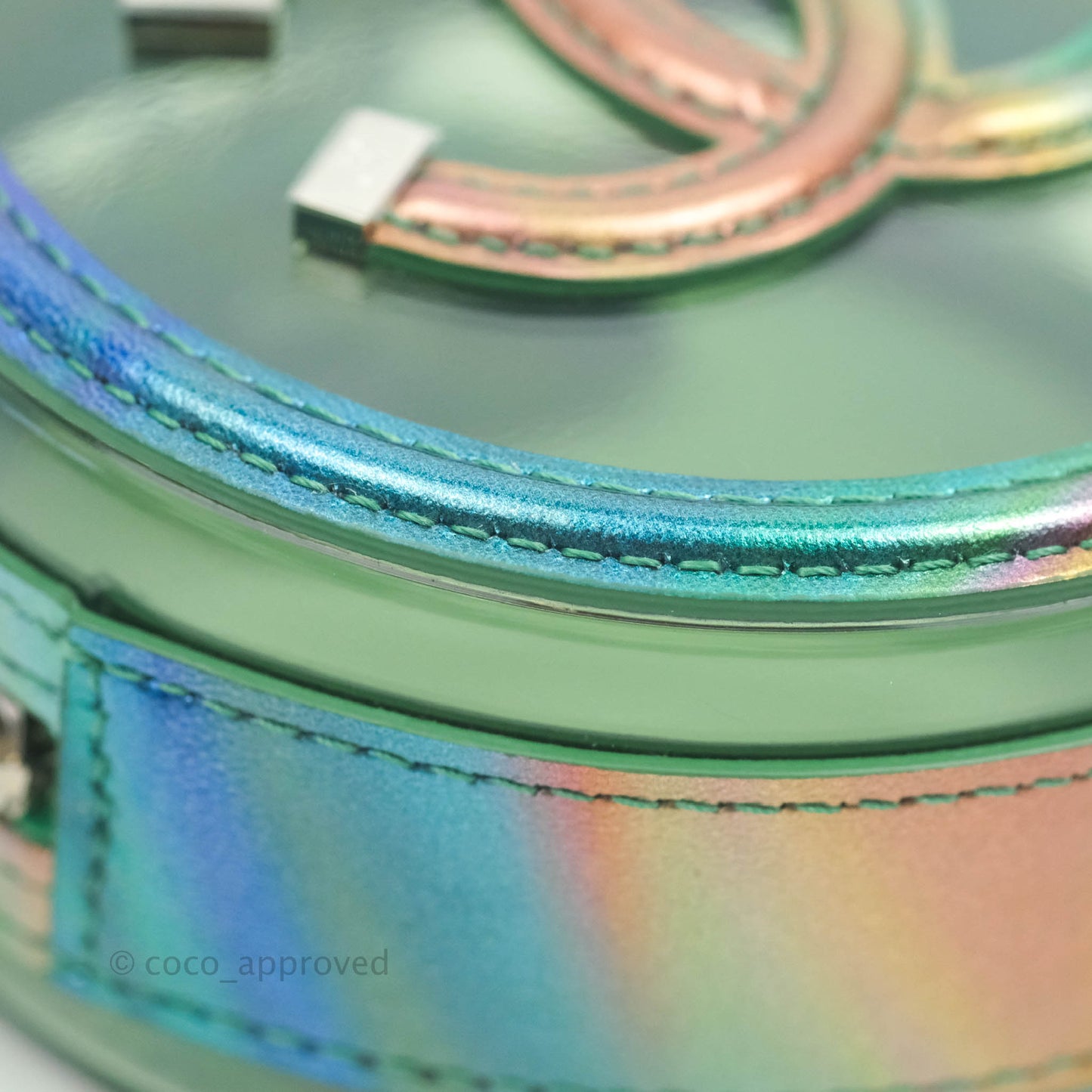 Chanel Filigree Rainbow Green PVC Round Clutch With Chain Silver Hardware 20C