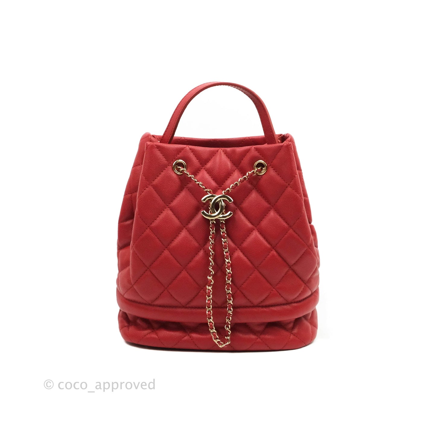 Chanel Medium Quilted Rolled Up Bucket Drawstring Bag Red Caviar Gold Hardware