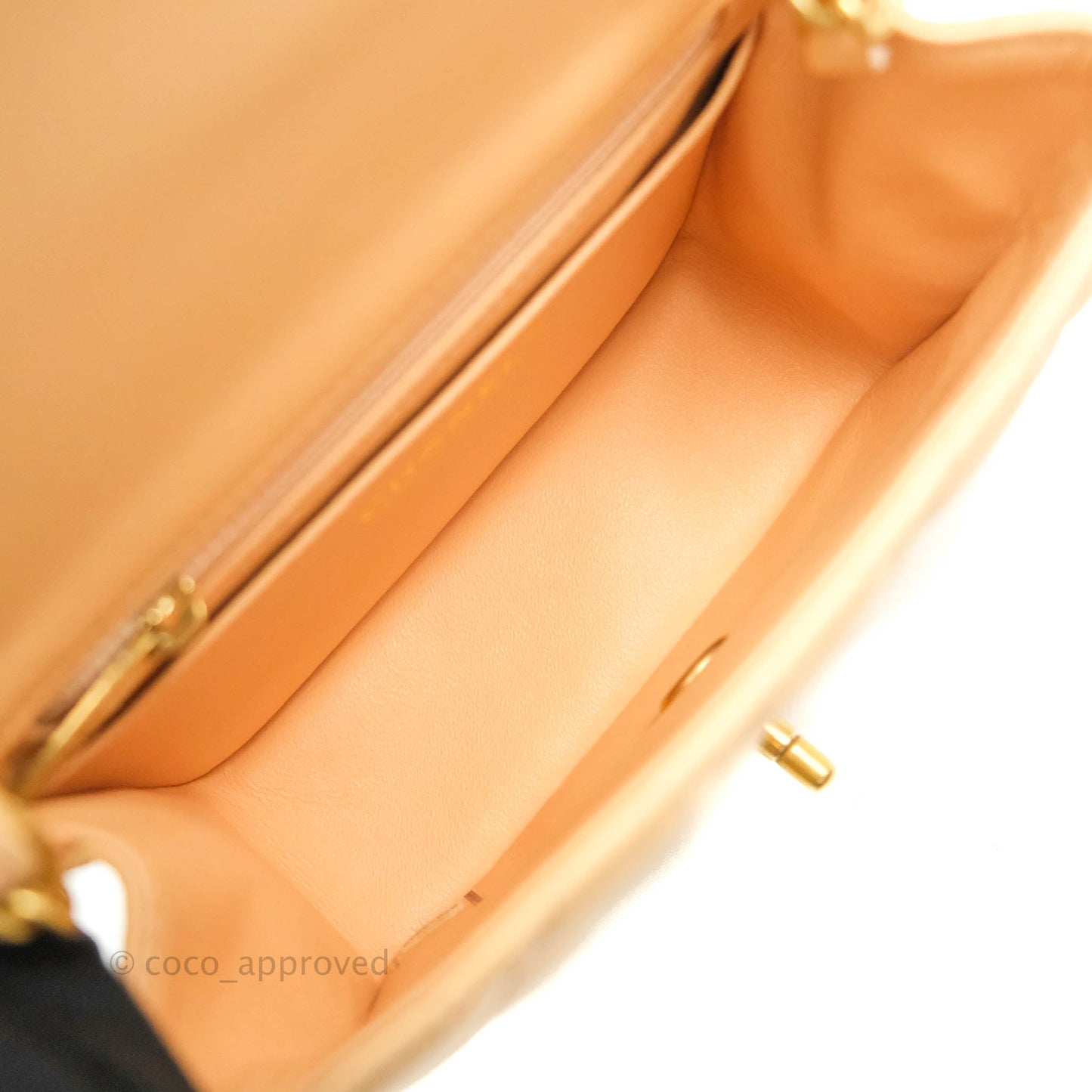 Chanel Quilted Mini Square Light Beige Lambskin Aged Gold Hardware