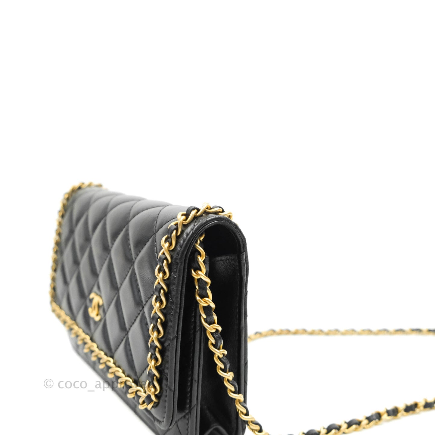 Chanel Quilted Wallet on Chain WOC Chain Around Black Lambskin Aged Gold Hardware