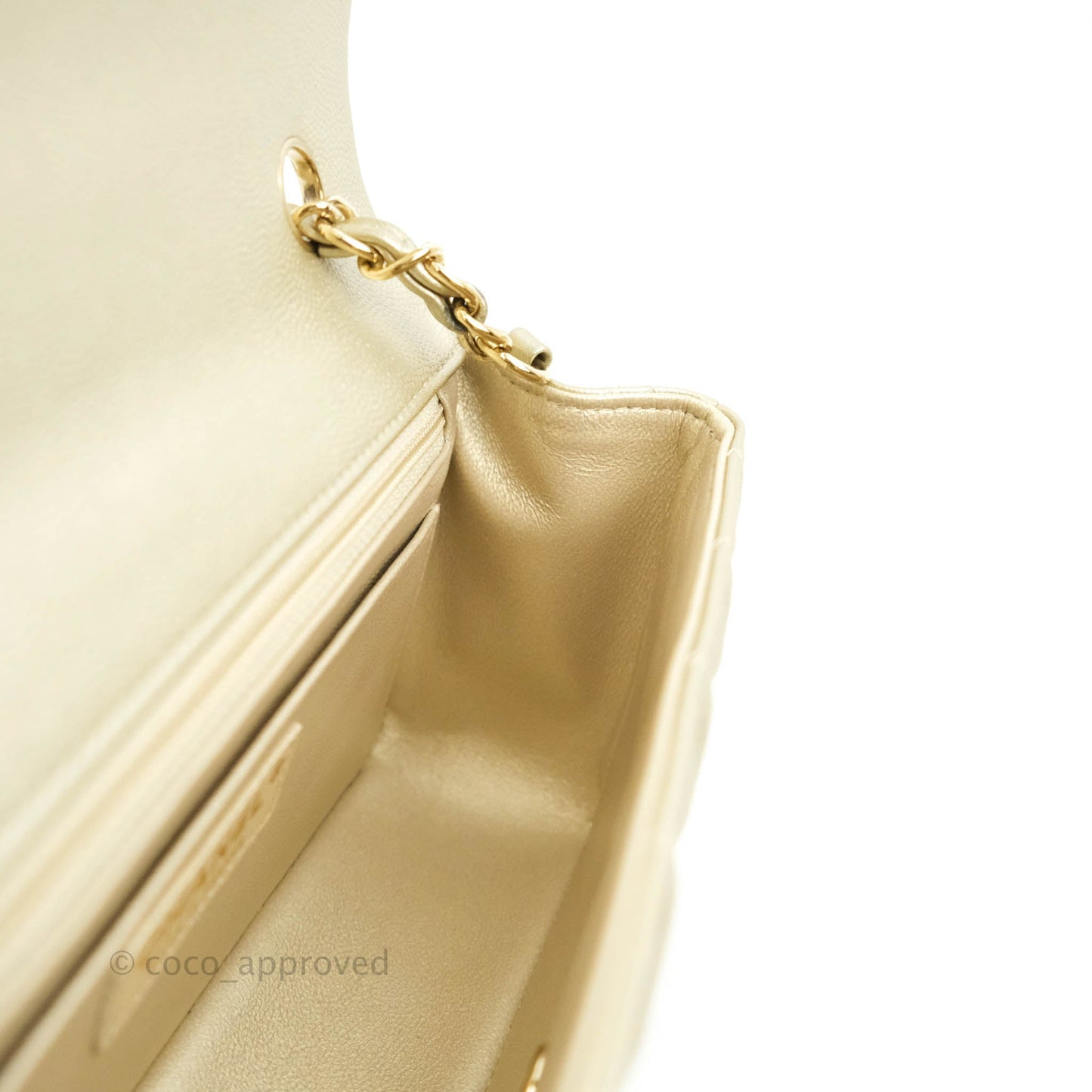 Chanel Quilted Mini Rectangular Flap Champagne Caviar Gold Hardware