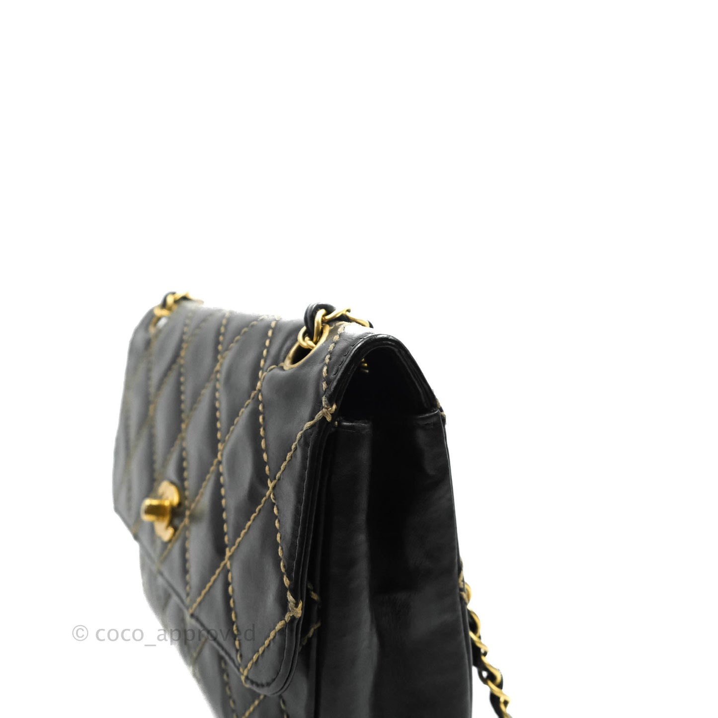 Chanel Vintage Medium Single Flap Contrast Stitching Black Calfskin Aged Gold Hardware