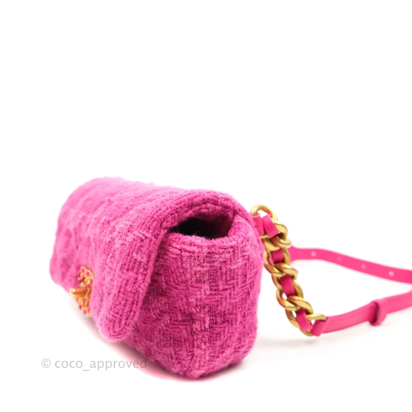 Chanel 19 Quilted Pink Tweed Waist Bag Mixed Hardware
