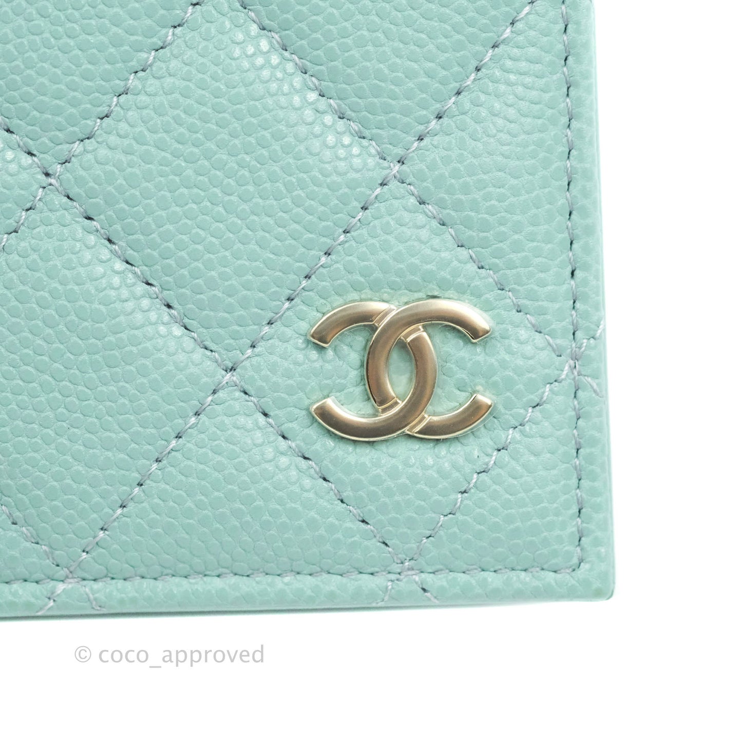 Chanel Classic Quilted Card Holder Tiffany Blue Caviar Gold Hardware