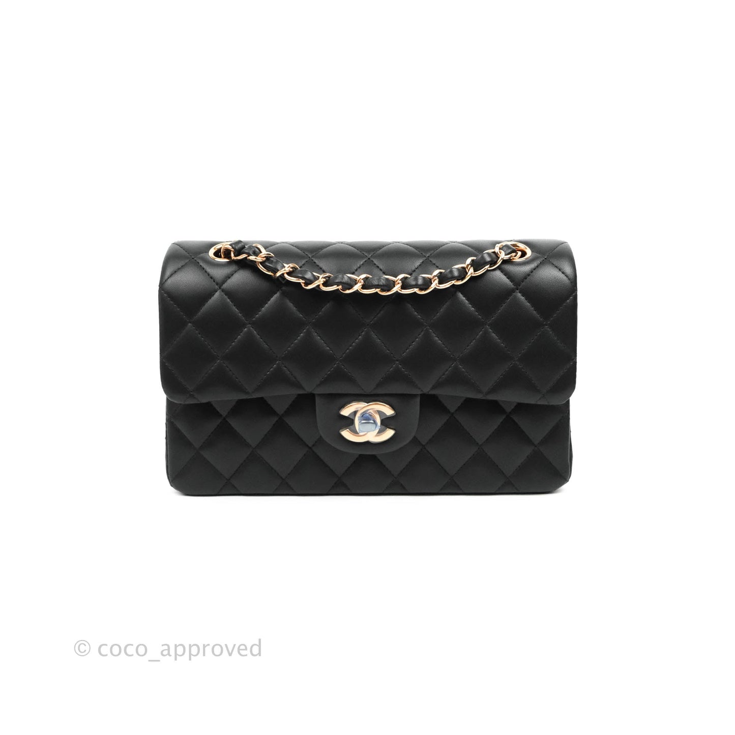 Chanel Classic Small S/M Flap Black Lambskin Rose Pink-Gold Hardware
