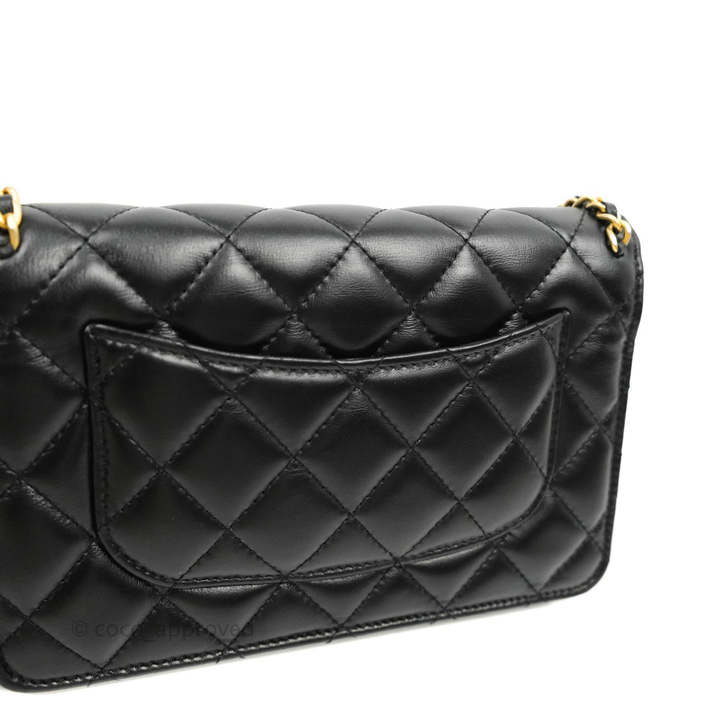 Chanel Quilted Wallet on Chain WOC Chain Around Black Lambskin Aged Gold Hardware