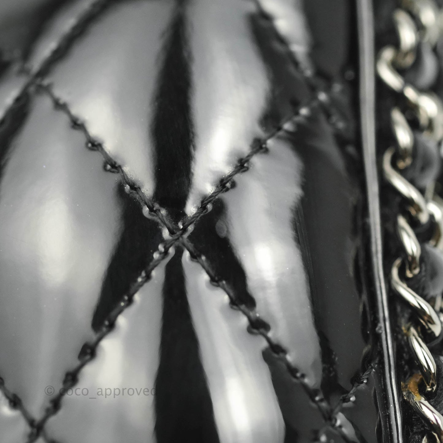 Chanel Quilted Chain Around Clutch Black Patent Silver Hardware