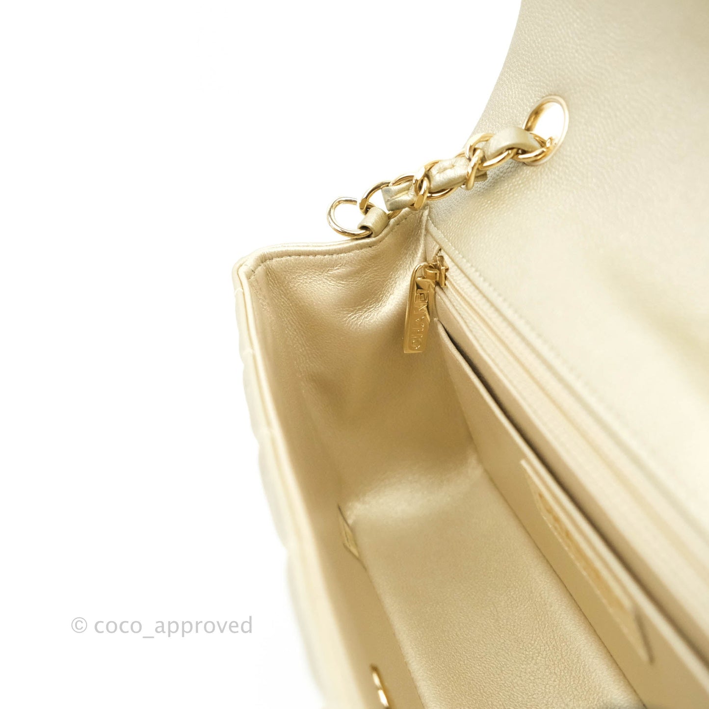 Chanel Quilted Mini Rectangular Flap Champagne Caviar Gold Hardware