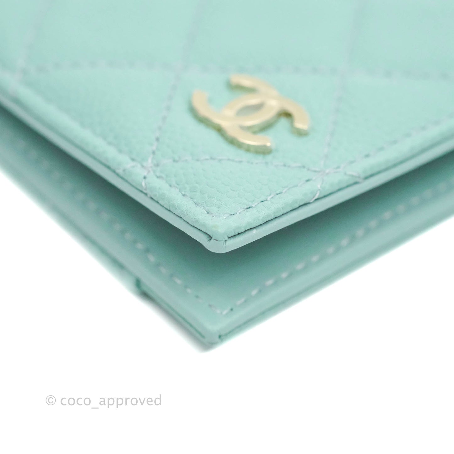 Chanel Classic Quilted Card Holder Tiffany Blue Caviar Gold Hardware