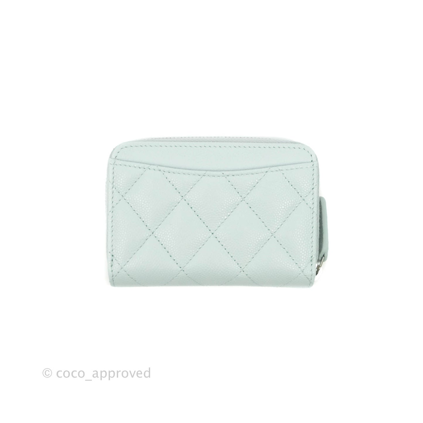 Chanel Classic Quilted Zipped Coin Purse Pale Mint Caviar Silver Hardware 21K
