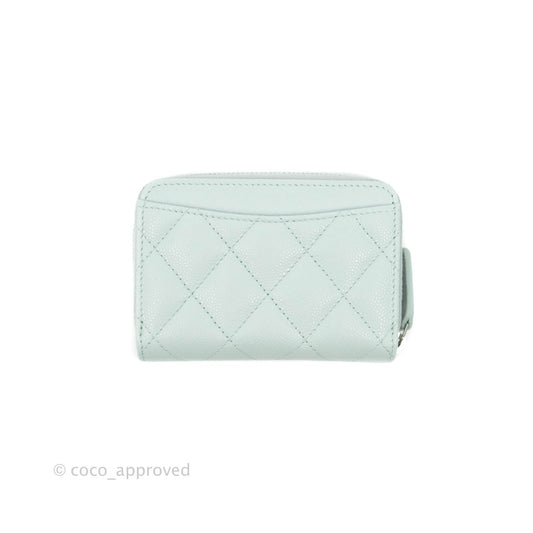 Chanel Classic Quilted Zipped Coin Purse Pale Mint Caviar Silver Hardware 21K