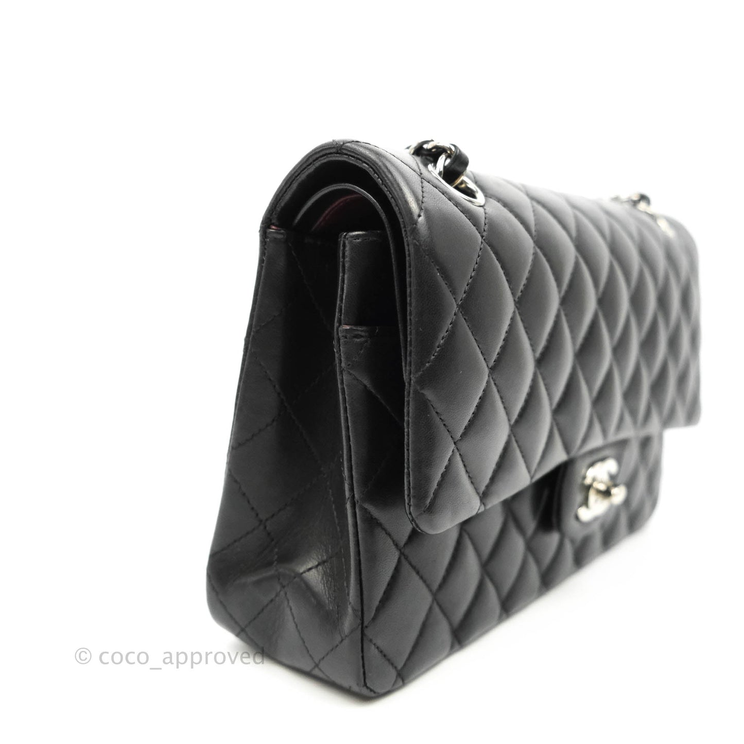 Chanel Classic M/L Medium Double Flap Black Lambskin Silver Hardware