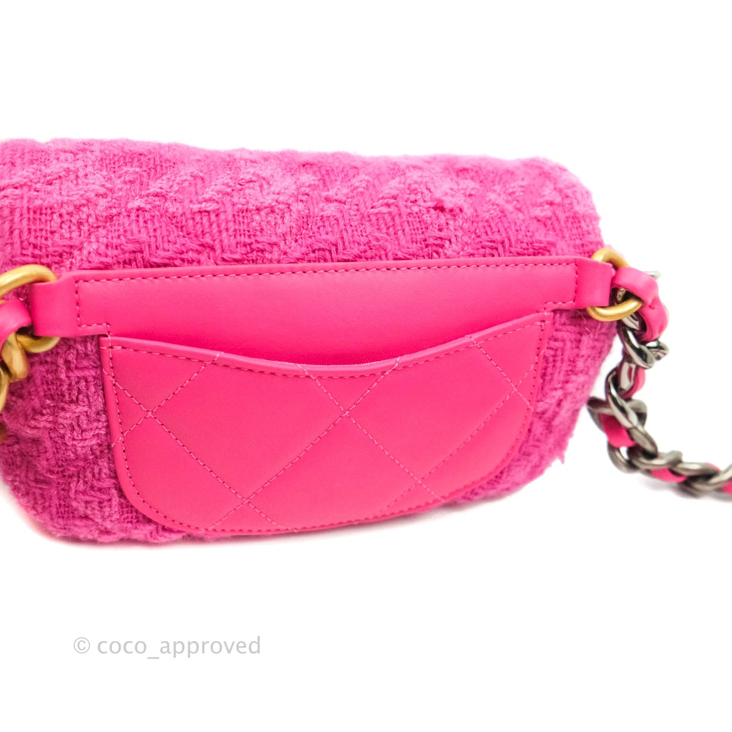 Chanel 19 Quilted Pink Tweed Waist Bag Mixed Hardware