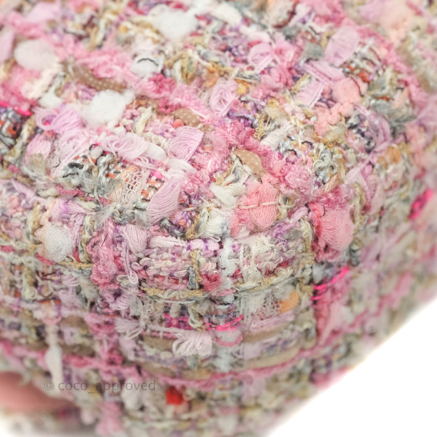 Chanel Small Pink Tweed Flap Bag With Large Pearl Handle Gold Hardware 19S