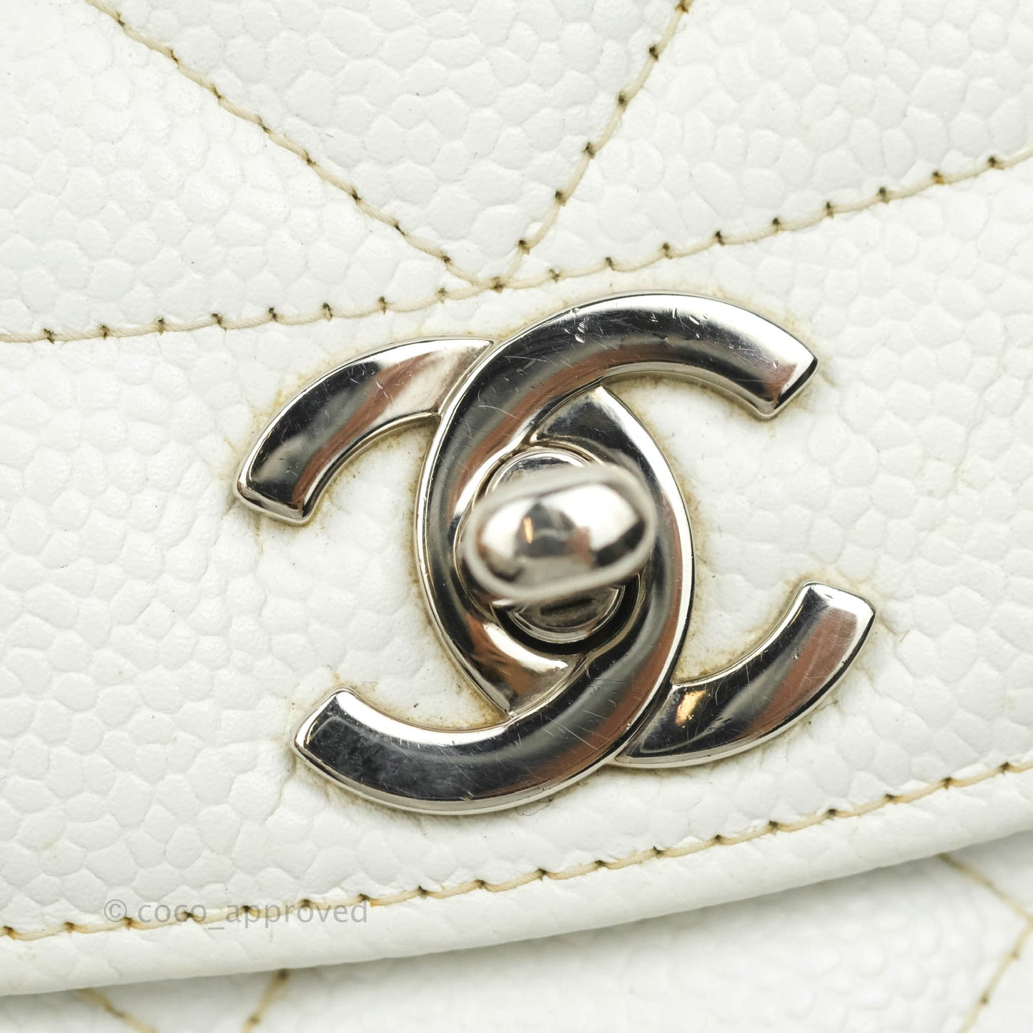 Chanel Vintage Medium Classic Quilted Diana Flap Bag White Caviar Silver Hardware