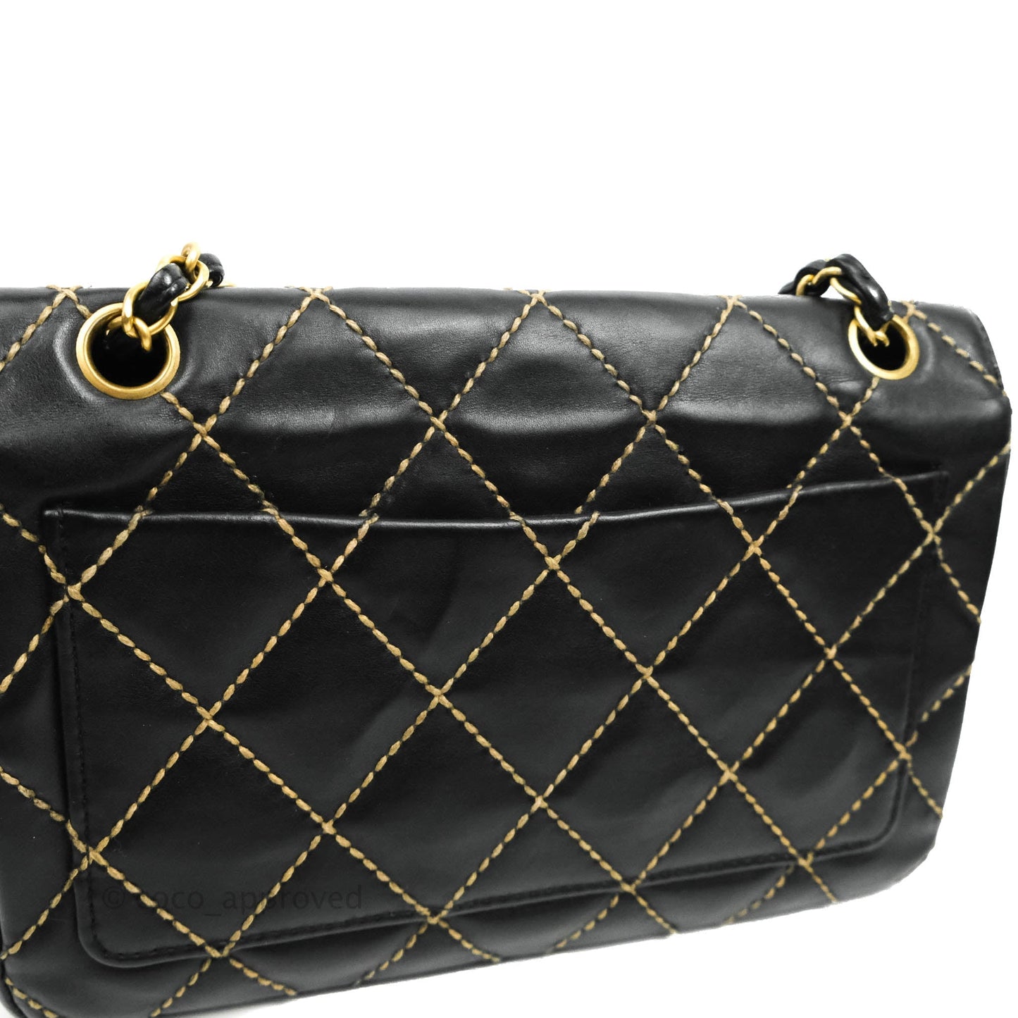 Chanel Vintage Medium Single Flap Contrast Stitching Black Calfskin Aged Gold Hardware