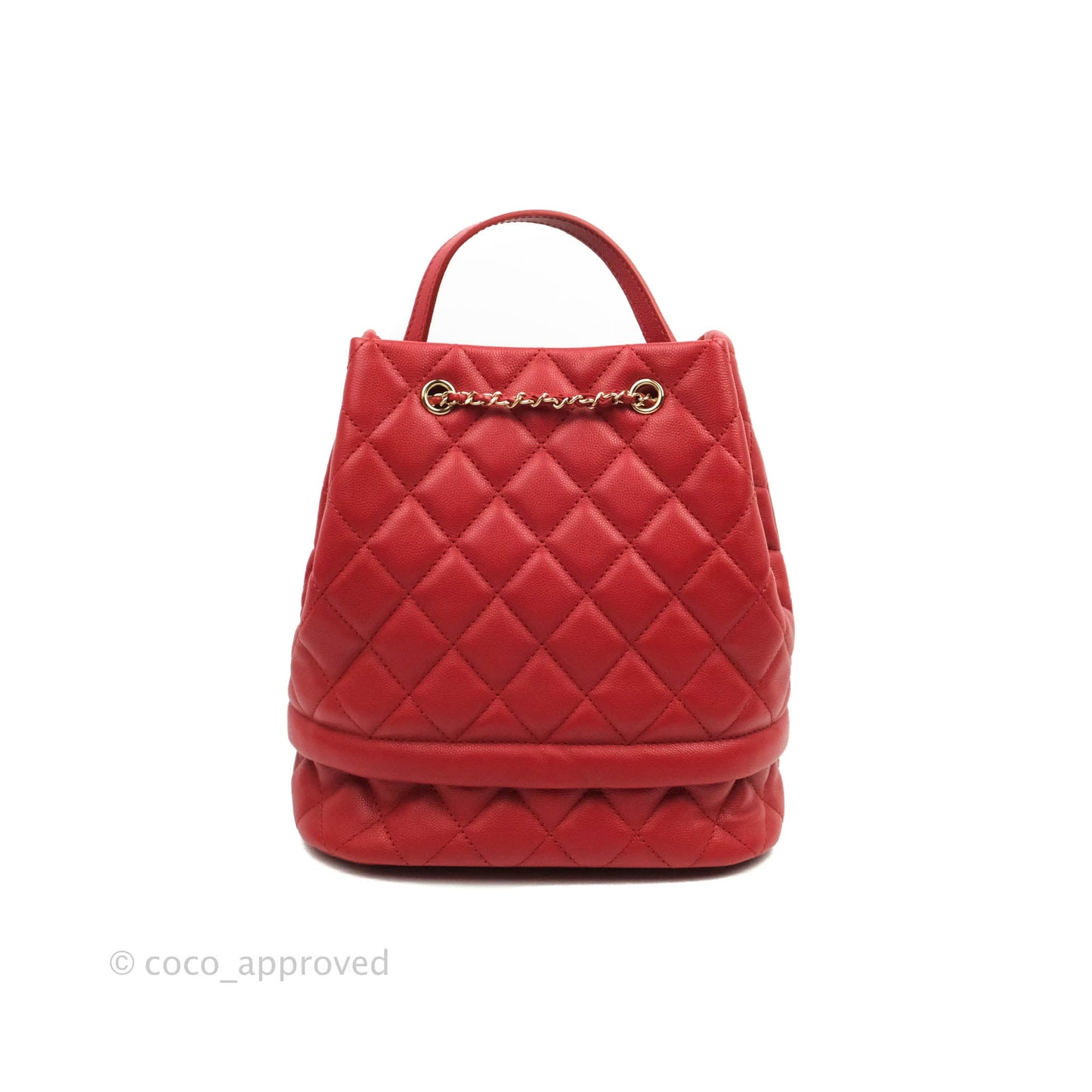 Chanel Medium Quilted Rolled Up Bucket Drawstring Bag Red Caviar Gold Hardware