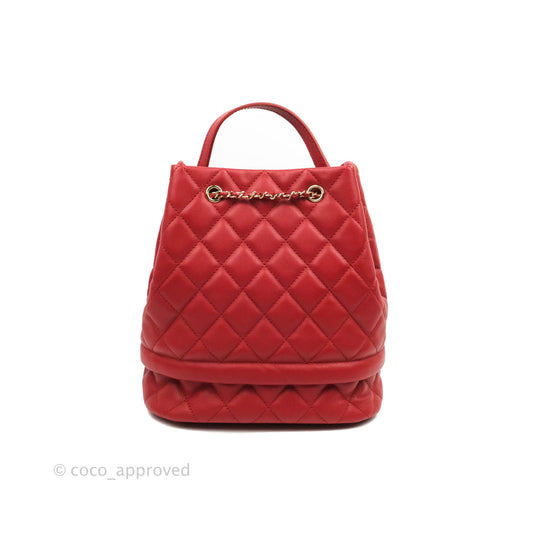 Chanel Medium Quilted Rolled Up Bucket Drawstring Bag Red Caviar Gold Hardware