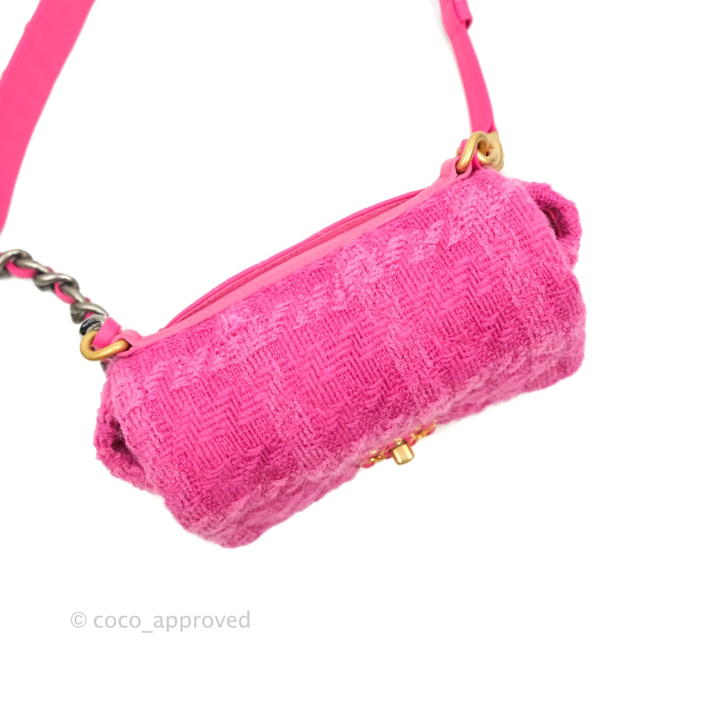Chanel 19 Quilted Pink Tweed Waist Bag Mixed Hardware