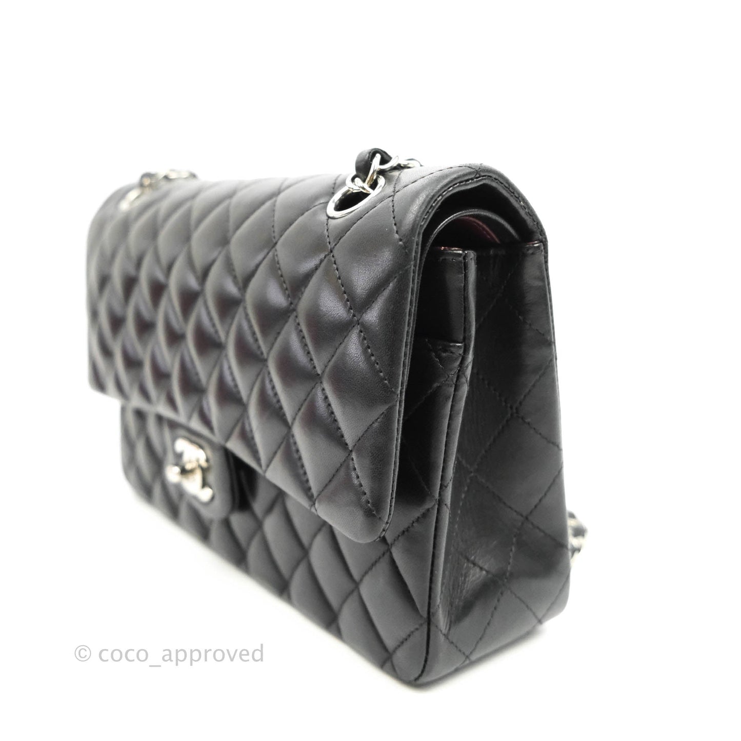 Chanel Classic M/L Medium Double Flap Black Lambskin Silver Hardware