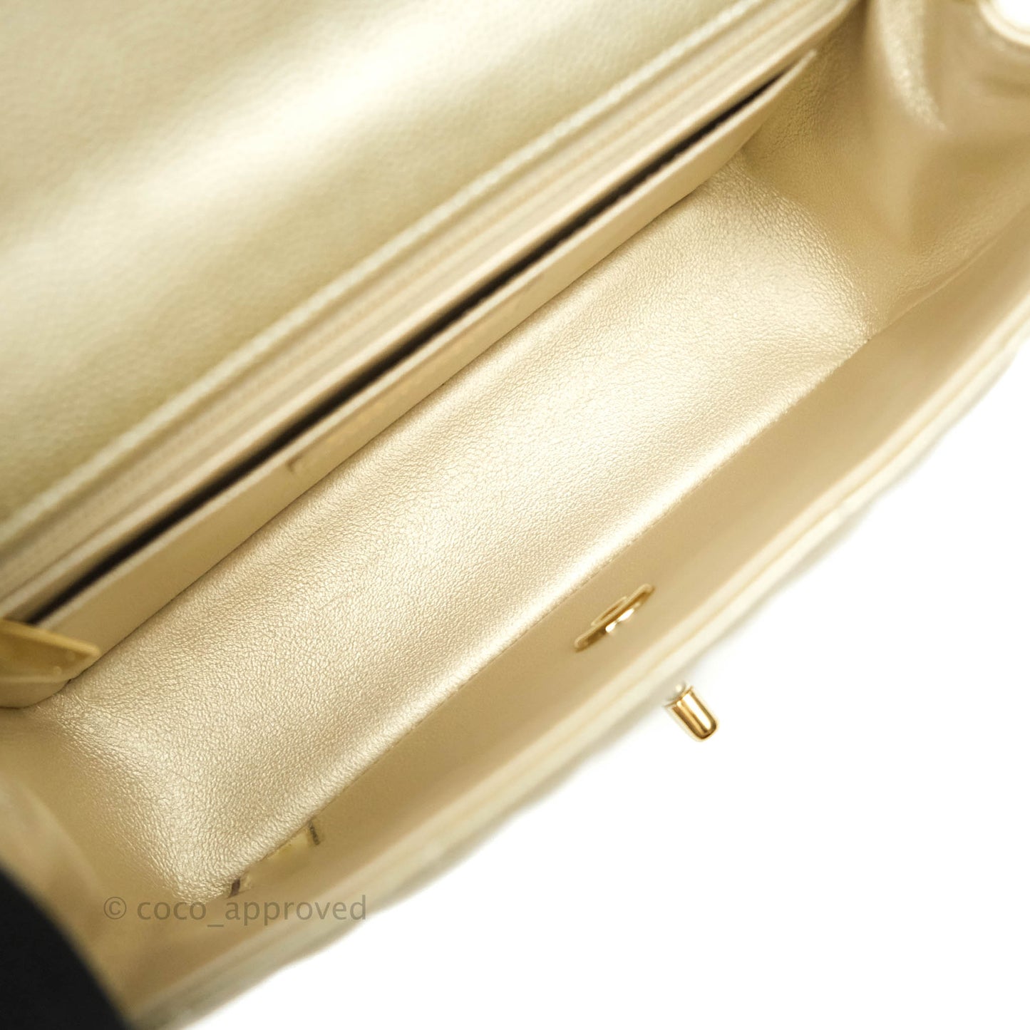 Chanel Quilted Mini Rectangular Flap Champagne Caviar Gold Hardware