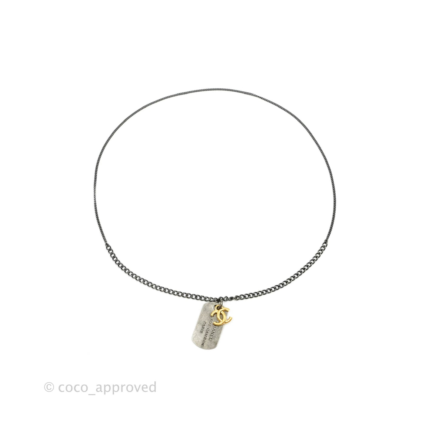 Chanel Aged Gold CC Plate Ruthenium Necklace 21P