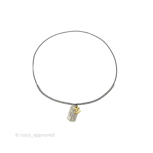 Chanel Aged Gold CC Plate Ruthenium Necklace 21P