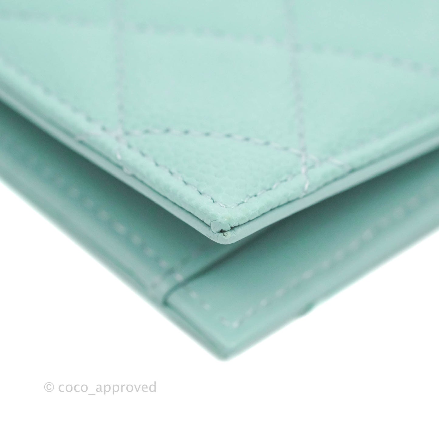 Chanel Classic Quilted Card Holder Tiffany Blue Caviar Gold Hardware