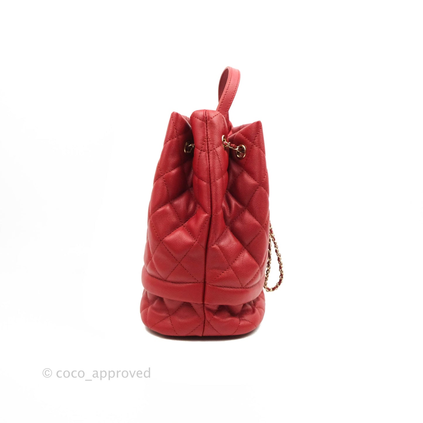 Chanel Medium Quilted Rolled Up Bucket Drawstring Bag Red Caviar Gold Hardware