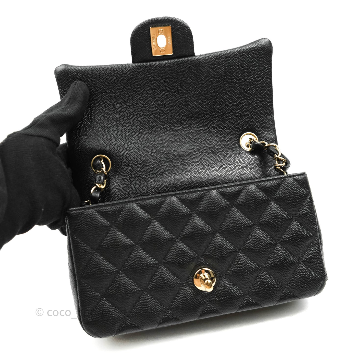 Chanel Quilted Mini Rectangular Flap Black Caviar Gold Hardware 18B