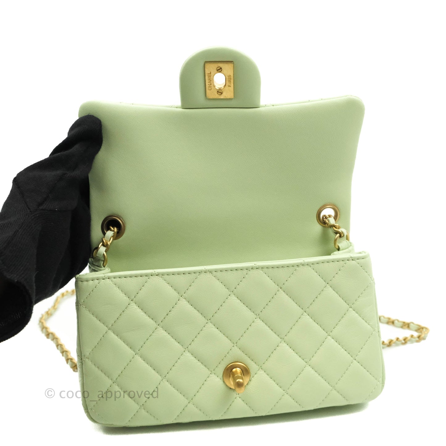 Chanel Mini Rectangular Pearl Crush Avocado Green Lambskin Aged Gold Hardware 22C