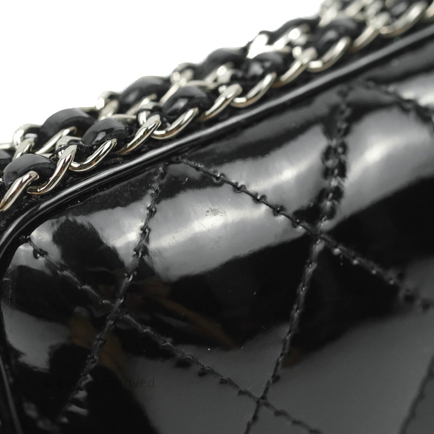 Chanel Quilted Chain Around Clutch Black Patent Silver Hardware